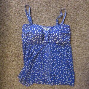 NWOT Croft & Barrow 16W Cornflower Blue White Pad Bra Tankini Top Soft Flowing